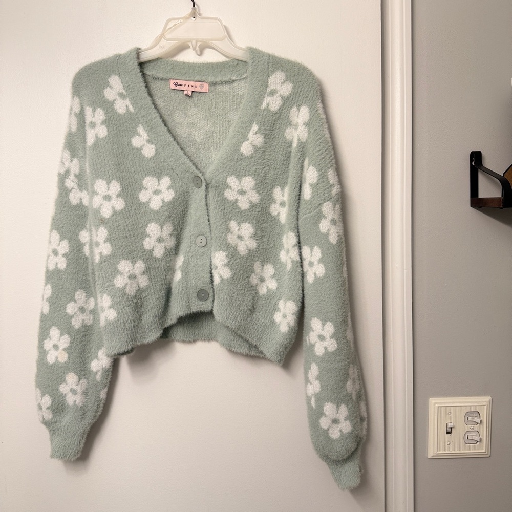 Crave Fame Floral Mint Cardigan